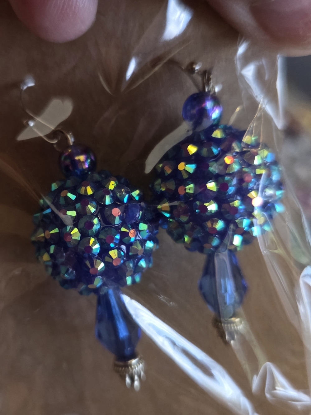 Iridescent Blue Crystal Ball Drop Earrings - Women Jewelry